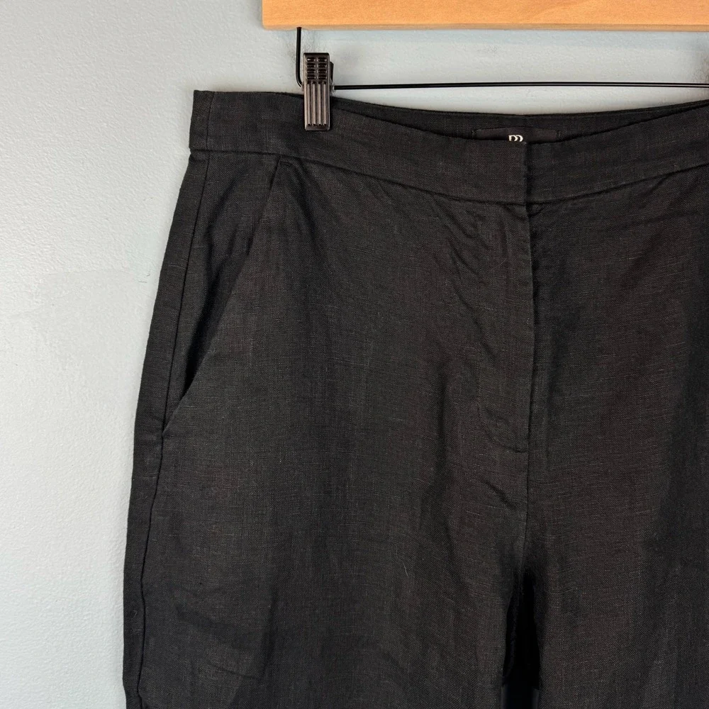 Banana Republic High Rise Slim Ankle Trousers Women 12 Black Linen Tapered Pants